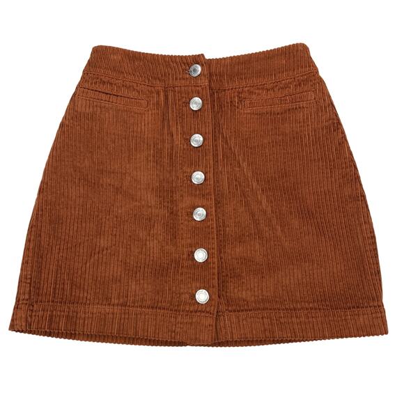 WILFRED FREE Aritzia Karmen Corduroy Button Front Mini Skirt 00 GD Cider Gold, - Picture 2 of 6